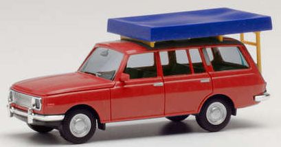 Herpa 420549 Wartburg 353 '66 Tourist Mit Dachzelt – Rotes Modellauto Im Maßstab 1:87, Für Diorama & Sammlung