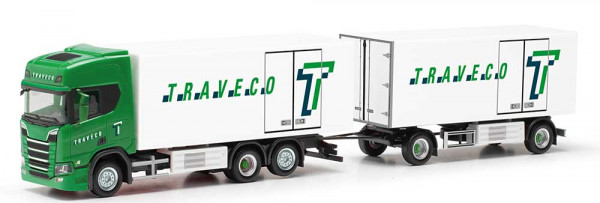 Herpa 317788 - Scania CR20 HD Kühlkoffer-Hängerzug "Traveco" (CH)