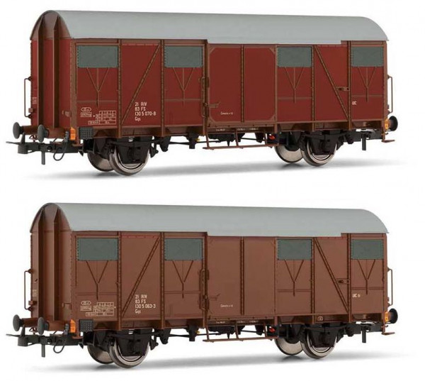 Rivarossi HR6505 - FS Set gedeckte Güterwagen Gs 2-teilig braun Ep.4-5, Plattenwände