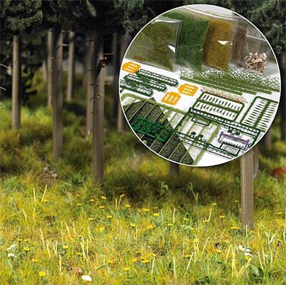 Busch 6043 - Starter-Kit: Bodengestaltung Wiese & Wald zur naturgetreuen Gestaltung von Gras- und Wa