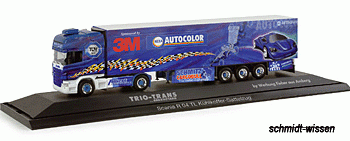 Herpa 121286 - Scania R 04 TL K¬hlkoffer-Sattelzug "Trio-Trans/3M"
