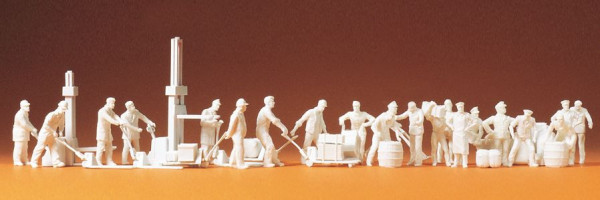 Preiser 16348 - An der Güterhalle 21 unbemalte Miniaturfiguren Zubehör Bausatz Materialfarbe weiß