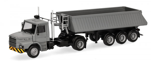Herpa 319713 - Scania Hauber Kipp-Sattelzug, grau/gelb