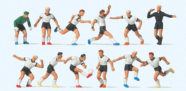 Preiser 10758 - Fußballmannschaft, Weiße Trikots, schwarze Hosen