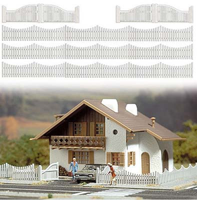 Busch 6009 - Gartenzaun über 100 cm weißer Zaun mit 4 Doppeltoren