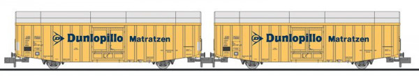 Liliput 260160 - DB Set Großraumgüterwagen Hbbks 2-teilig Ep.4, "Dunlopillo Matrazen"