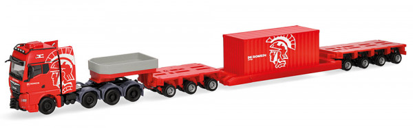 Herpa 320764 - MAN TGX GX Tieflade-Sattelzug mit 20 ft. Container "De Romein Group" (NL)