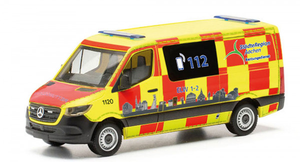 Herpa 097741 - Mercedes-Benz Sprinter 18 Halbbus Flachdach "Rettungsdienst StädteRegion Aachen"