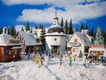 Vollmer 42413 - Weihnachtsdorf -Inhalt: Stille Nacht Gedächntiskapelle, Postamt "Christkindl", Glühw