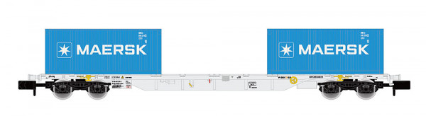 Arnold HN6745 - 4-achs. Containerwagen Sgnss, graue Farbgebung, beladen mit 2 x 20´-Containern „MAER