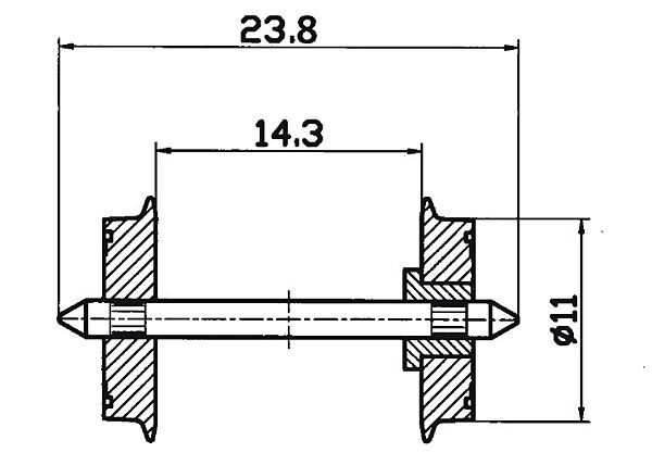Roco 40182 - NEM-H0 Radsatz für Gleichstrom Achslänge 23,8 mm Innenbreite 14,3 mm, Ø 11 mm Inhalt 2