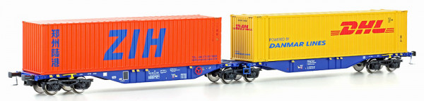 Mehano 90663 - DB AG Containertragwagen Sggmrss90 Ep.6, beladen mit 1x45ft. Container "DHL" + 1x 40f