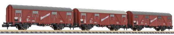 Liliput 260144 - DB Set gedeckte Güterwagen Wärmeschutzwagen 3-teilig Ep.4, "Bananen"