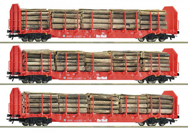 Roco 6600318 - EINSTELLER 3er Set Rungenwagen Rnoos OnRail rot E6