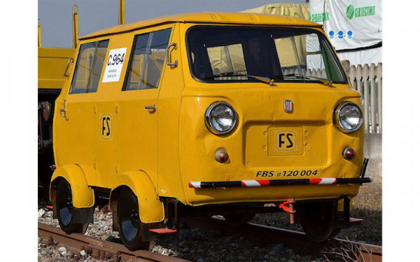 Rivarossi HR9007D - FS, Draisine Fiat 500 ohne Kühlergrill, gelb, mit abgerundetem FS-Logo, historis