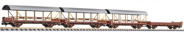 Liliput 260127 - BLS Set Autotransportwagen 2-achsig Bauart Lkls-tv 4-teilig Ep.4, Wagen gealtert