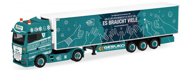 Herpa 322140 - MAN TGX GX Kühlkoffer-Sattelzug "GESUKO/Fahrer helfen Fahrern"
