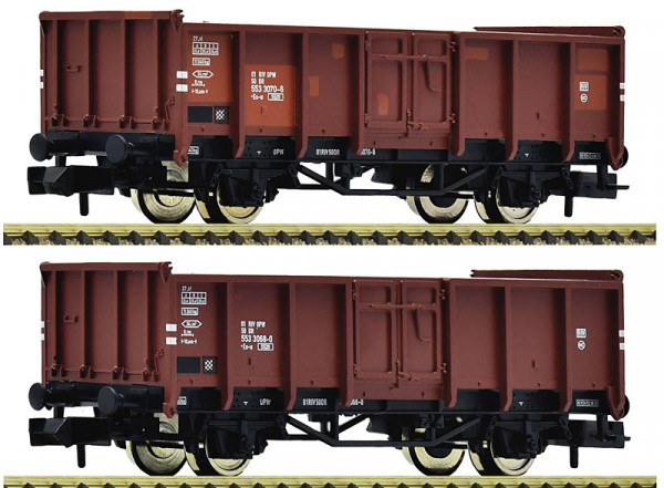 Fleischmann 6660138 - DR Set offene Güterwagen Es Ep.4, 1 Wagen davon mit ausbesserungsflecken