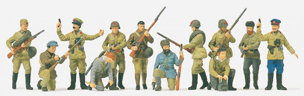Preiser 16530 - Infanteristen und Partisanen UdSSR 1942/43 12 unbemalte Miniaturfiguren Bausatz Mate
