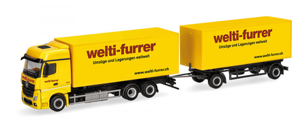 Herpa 319355 - Mercedes-Benz Actros Bigspace Wechselkoffer-Hängerzug "Welti-Furrer" (CH)