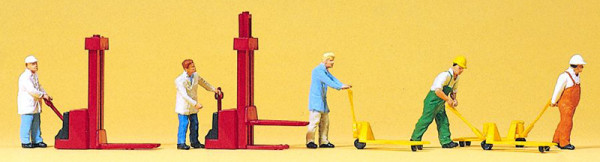 Preiser 10294 - Lagerarbeiter, Stapler 6 teilig