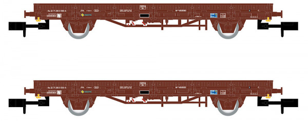Arnold HN6581 - RENFE, 2-tlg. Set 2-achs. Flachwagen Ks, beladen mith „Tabacalera"-Tabaksäcke, Ep. 4