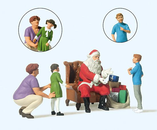Preiser 44931 - Weihnachtsmann im Sessel, Mutter mit Kindern
