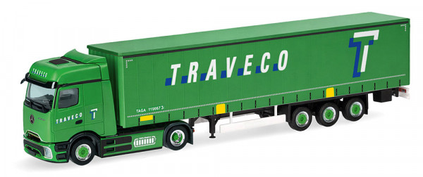 Herpa 321396 - Mercedes-Benz eActros Bigspace ProCabin Gardinenplanen-Sattelzug "Traveco" (CH)