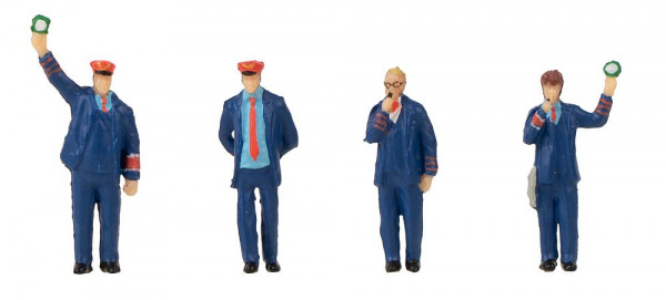 Faller 180237 - Set "Bahnpersonal & Schaffnerpfiff" Figuren mit Mini-Sound-Effekt, 4 St.