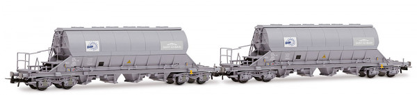 Jouef HJ6306 - SNCF, 2-tlg. Set 4-achs. Schwenkdachwagen der Bauart Taoos, „DMI / Saint Gobain“, gra