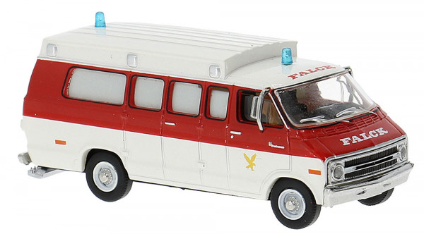 Brekina 18302 - Dodge B 200 Ambulance "Falck" 1975