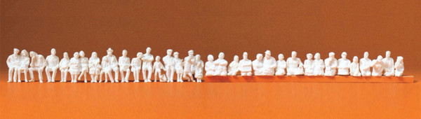 Preiser 16349 - Sitzende Fahrgäste für Bus und Bahn 36 unbemalte Miniaturfiguren Bausatz Materialfar