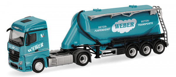 Herpa 320351 - Mercedes-Benz Actros 18 Streamspace Eutersilo-Sattelzug "Weber Betonpumpen" (A)