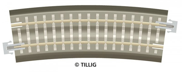 Tillig 83772 - Gebogenes Gleis, R 396 mm/15° Übergang grau