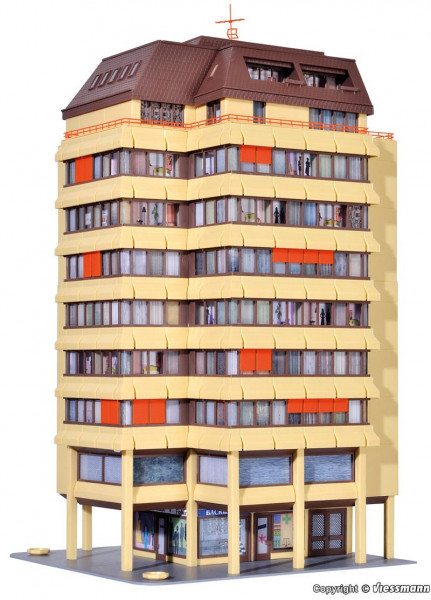 Kibri 38218 - Hochhaus mit Ladenpassage und Penthauswohnung inkl. Etageninnenbeleuchtung
