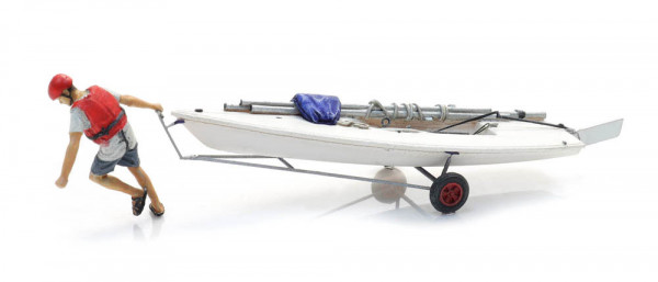 Artitec 387.595 - Segelboot Laser auf Anhänger + Figur