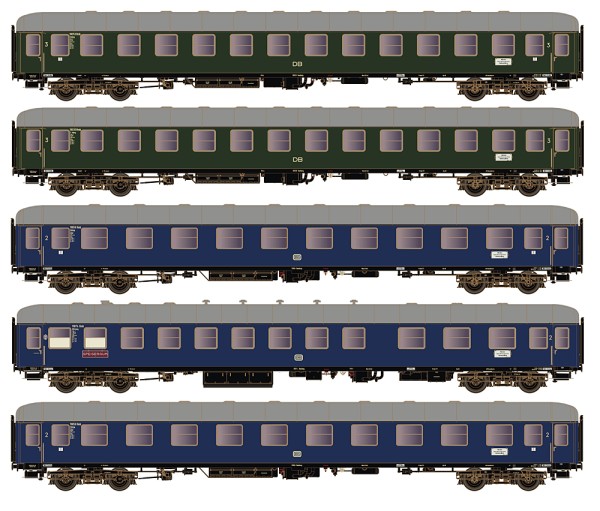 Hobbytrain H43033 - DB Set Reisezugwagen "Schnellzug D83/84" 5-teilig Ep.3a, Stammzug München Hambur