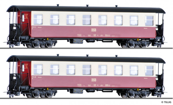 Tillig 03982 - HSB Set Personenwagen 2-teilig creme/rot Ep.5-6, 2x KB
