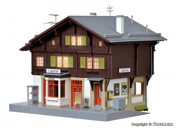 Kibri 39497 - Bahnhof Litzirüti inkl. Hausbeleuchtungs- Startset, Funktionsbausatz