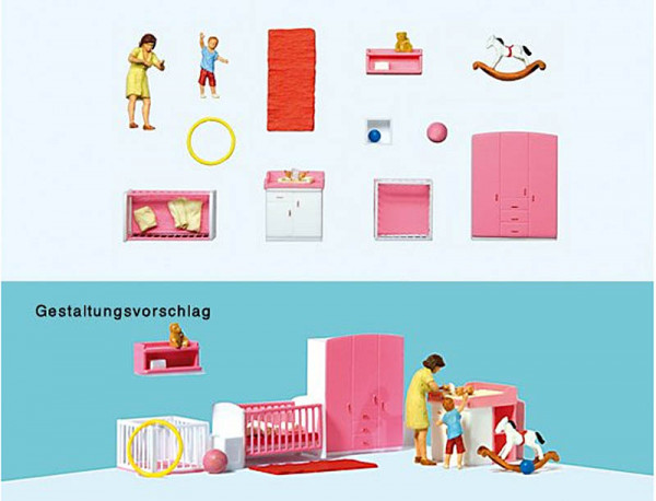 Preiser 10645 - Mutter beim Wickeln, Kinderzimmer