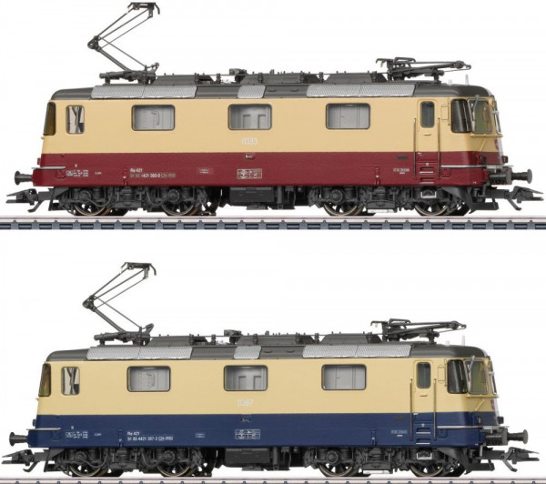 Märklin 37300 - IRSI Doppelpack Elloks Re421 TEE blau/creme + rot/creme Ep. 6, mit mfx+ Decoder + So