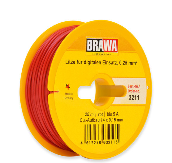 Brawa 3211 - Litze für digitalen Einsatz, 0,25 mm², rot 25-m Spule Einadrig PVC-isoliert
