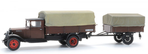 Artitec 387.628 - Opel Blitz 6 Pritschenwagen und Anhänger mit Plane