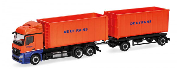Herpa 322218 - Mercedes-Benz Actros Streamspace 2.3 Abrollcontainer-Hängerzug "Deutrans"