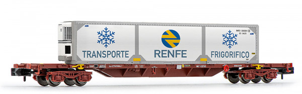 Arnold HN6729 - RENFE, MMC3-Containerwagen, braune Farbgebung, beladen mit „RENFE”-Kühl-Wechselbehäl