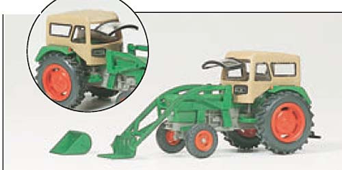 Preiser 17923 - Ackerschlepper Traktor Deutz D 6206 mit Baas-Frontlader und Fritzmeier-Verdeck, Fert