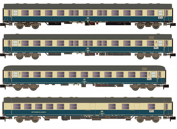 Hobbytrain H22206 - 4er Set Personenwagen DB, Ep.IV, Turnus Ferienzug, Set 1