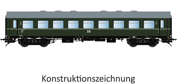 Lenz 41180-01 - DR Reko-Personenwagen B4ml RAL 6007 mit Zierstreifen Ep.3, Schwanenhalsdrehgestelle