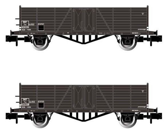 Arnold HN6491 - SNCF Set offene Güterwagen Tw 2-teilig mit hohen Bordwänden Ep.3a, beladen mit Kohle