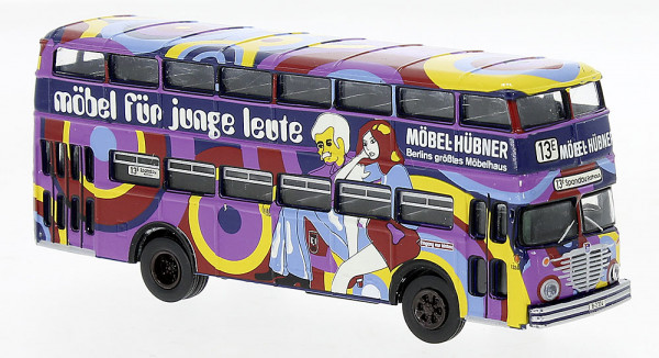 Brekina 61261 - Büssing D2U Doppeldecker Pop-Bus 1960, BVG - Möbel Hübner,
